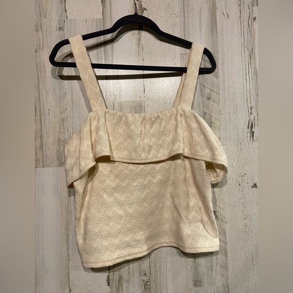 Madewell Cream Ruffled Bust Knit Tank Top Blouse Large - Picture 2 of 10
